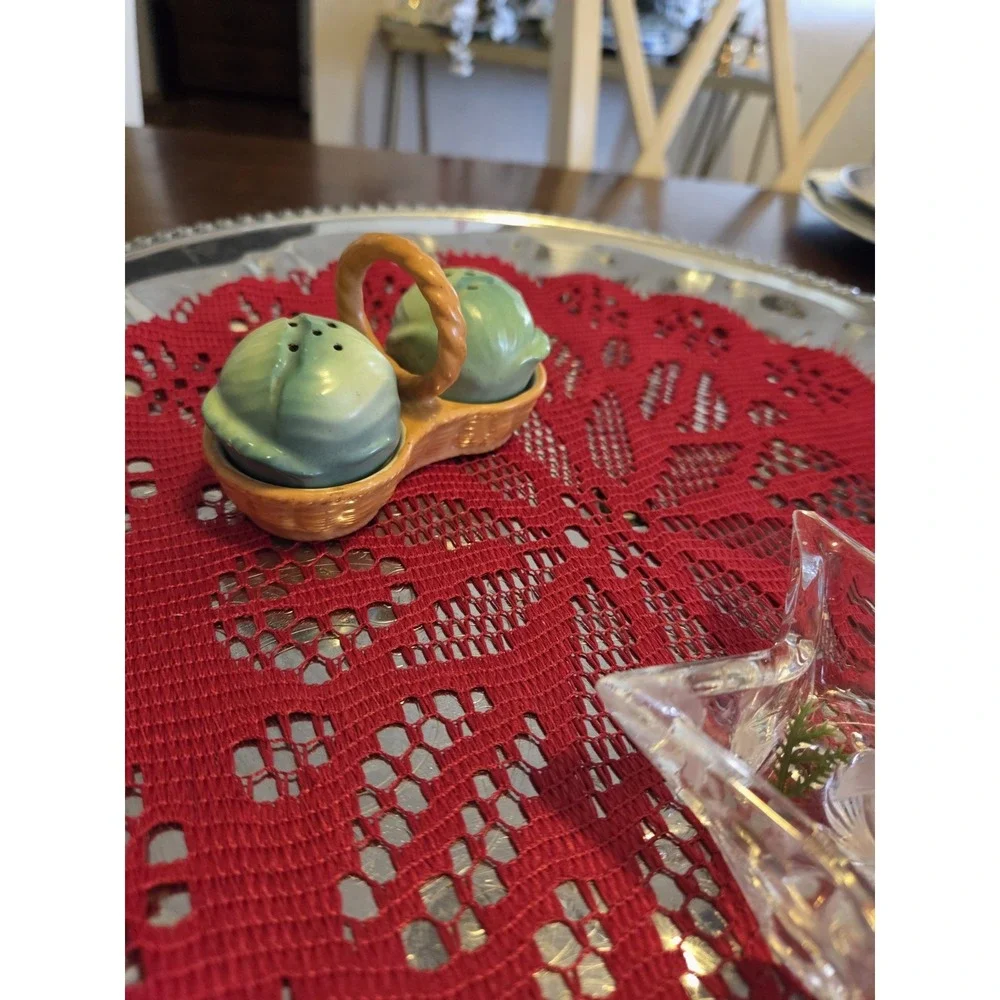 vintage Cabbage Head ceramic salt and pepper shakers In Basket